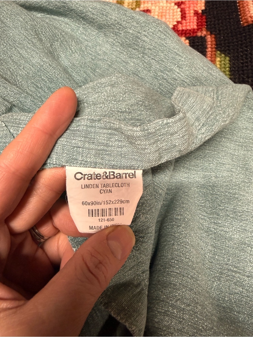Crate&Barrel Cyan Linen Tablecloth - 60x90”